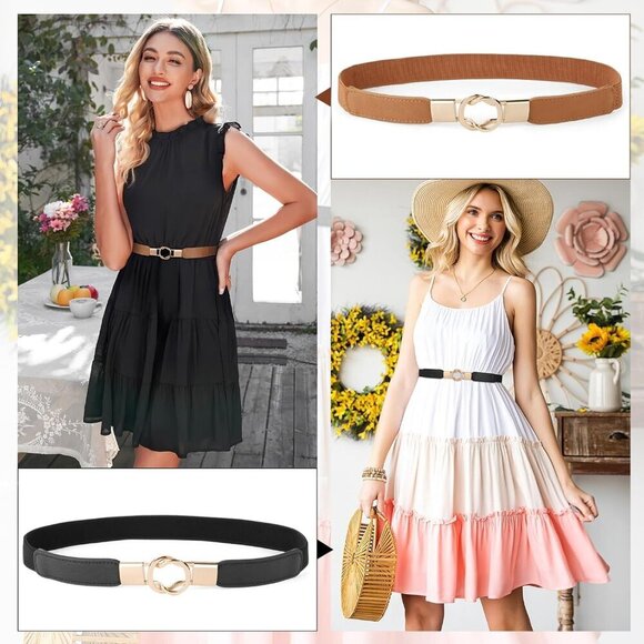 Women Skinny Stretch Waist Belt Set of 4 with Gold Buckle for Dresses Casual main image 7